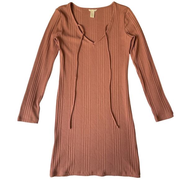 Forever 21 Women Dress M Mauve Pink Bodycon Long Sleeve Knee Length Pullover - Picture 1 of 7